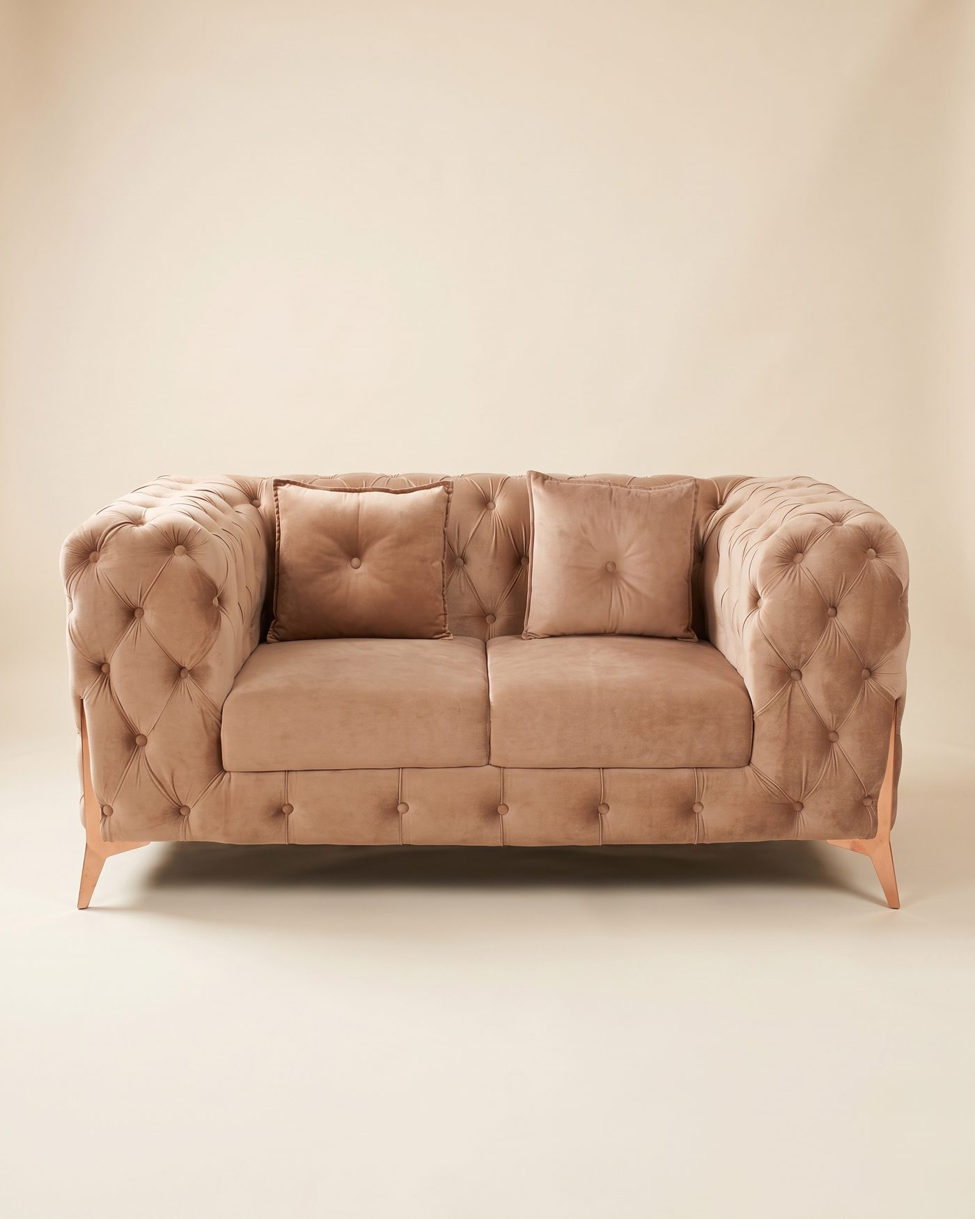 Blush tufted loveseat, view 2