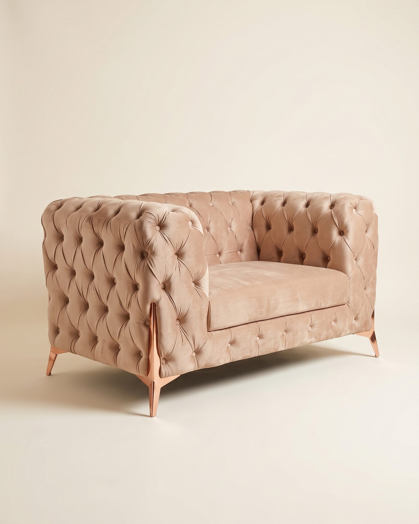 Blush tufted loveseat, view 3