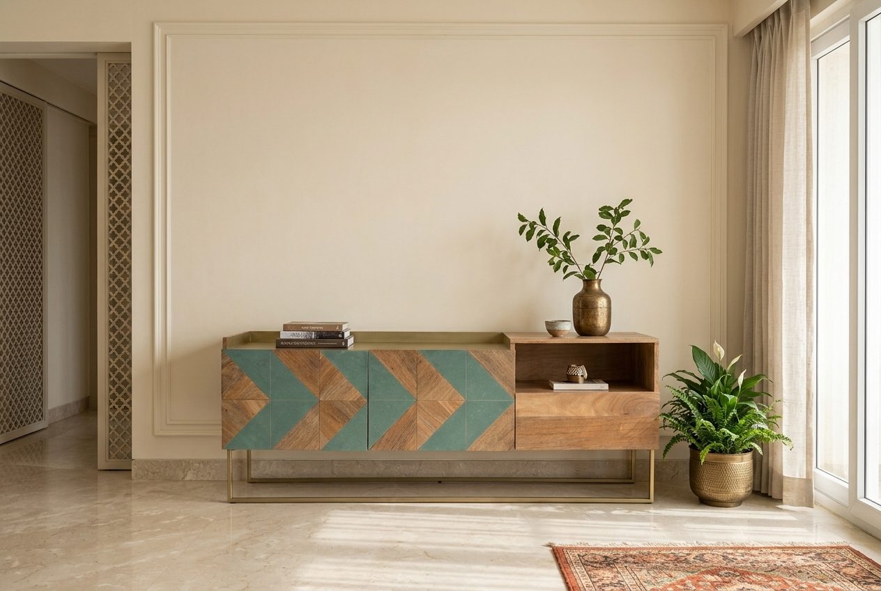 Chevron sideboard in a styled room