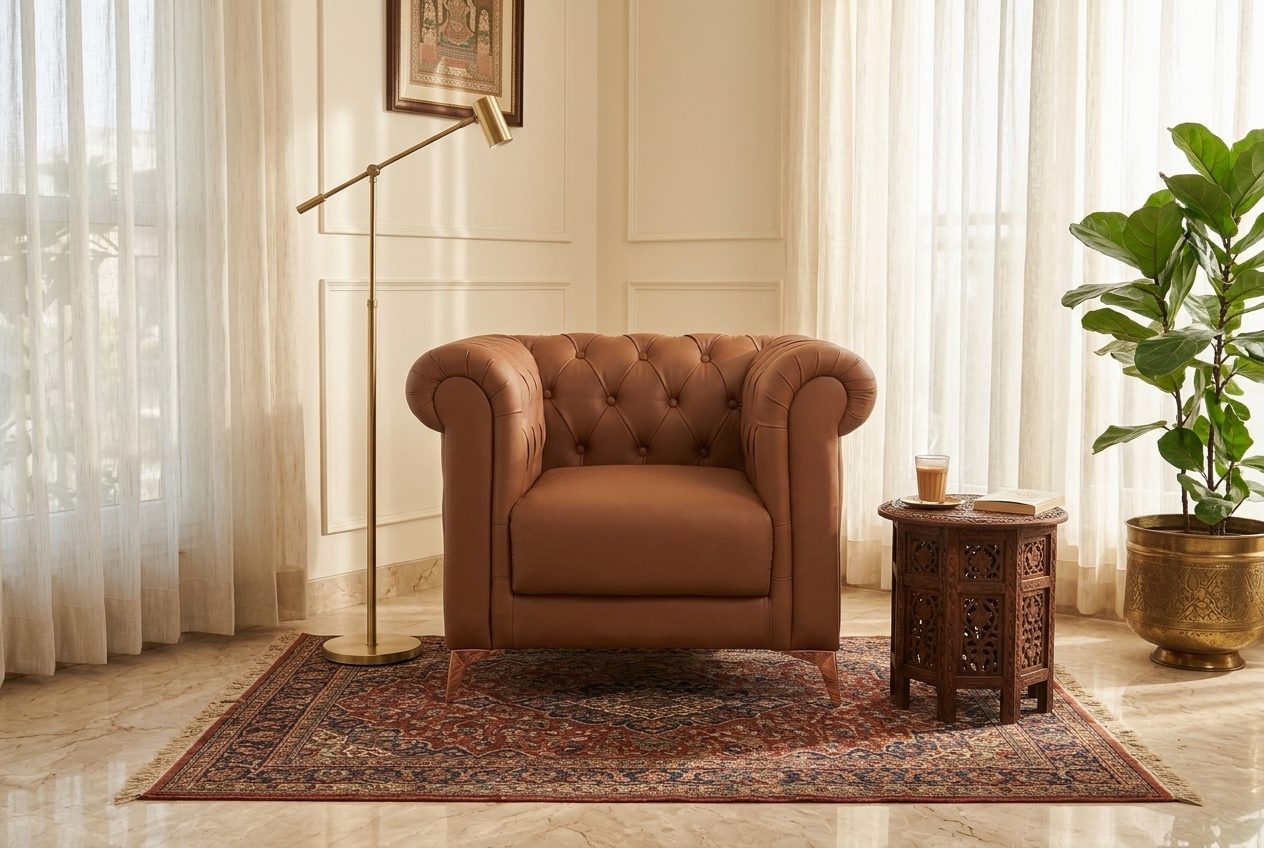 Hale leather club chair in a styled room