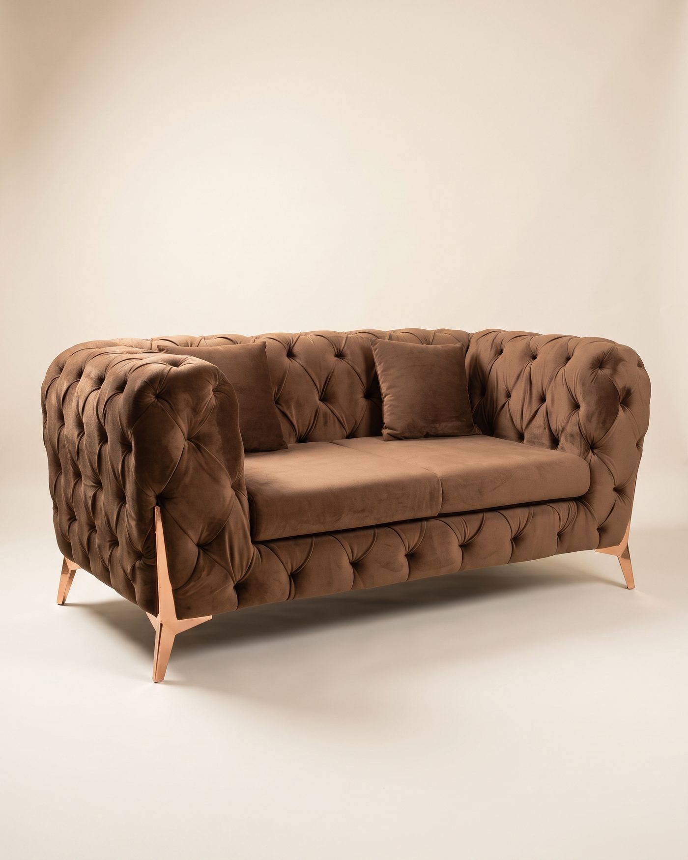 Cocoa chesterfield loveseat, view 2