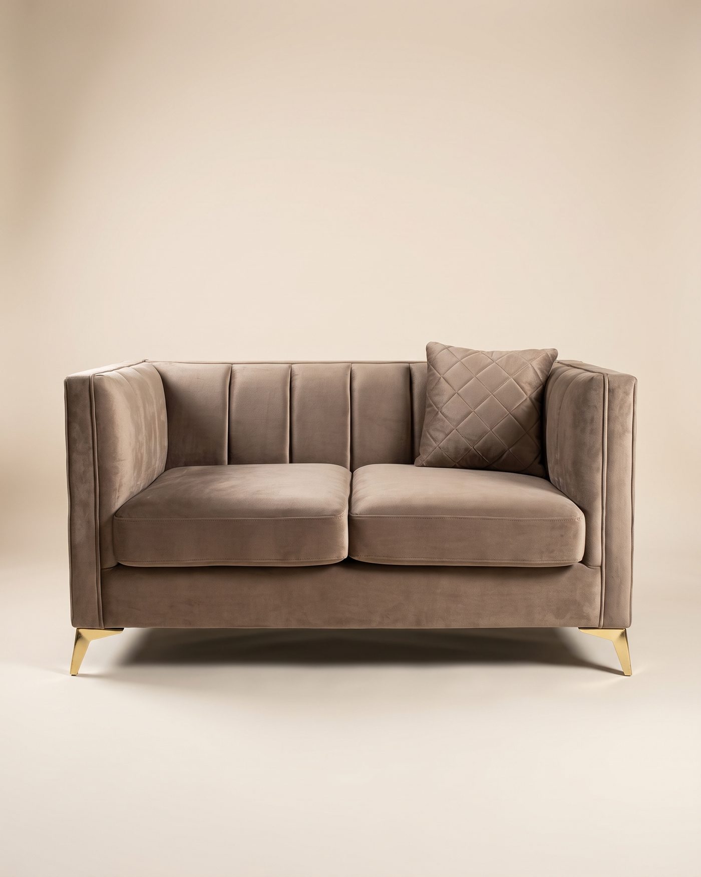 Mocha loveseat, studio photo