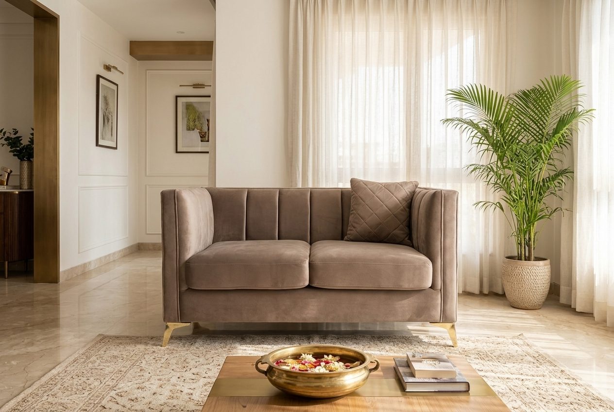 Mocha loveseat in a styled room