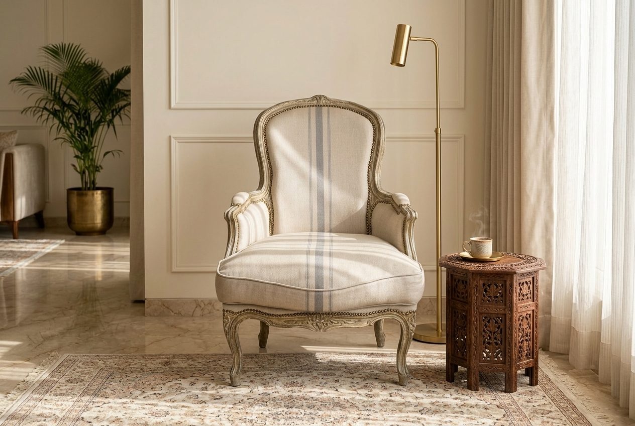 Bergère french armchair in a styled room