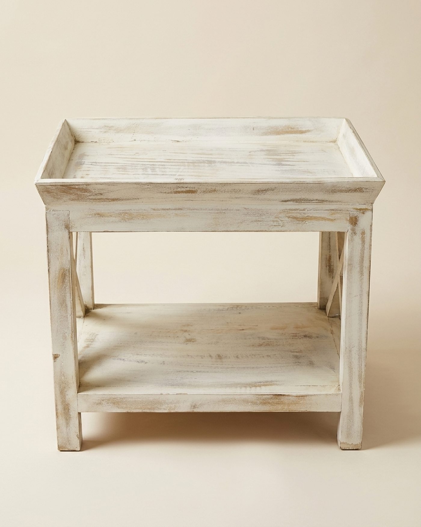 Coastal whitewashed tray table, studio photo