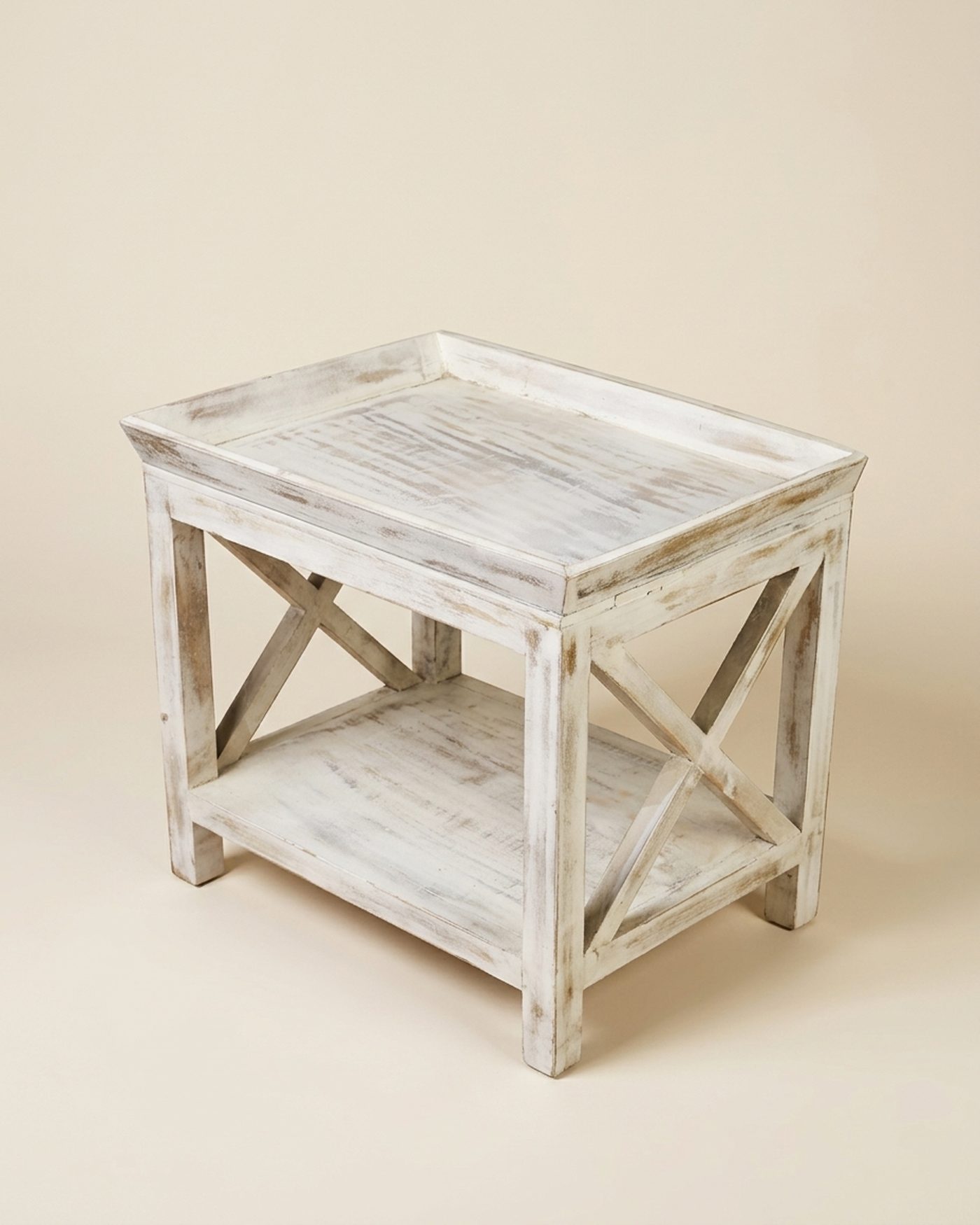 Coastal whitewashed tray table, view 2