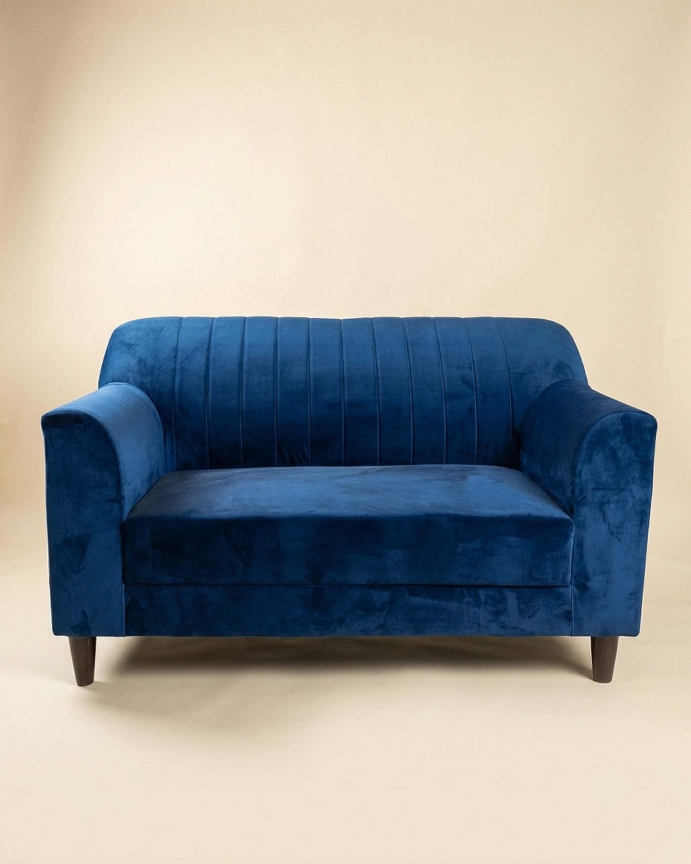 Cobalt Two velvet loveseat, studio photo