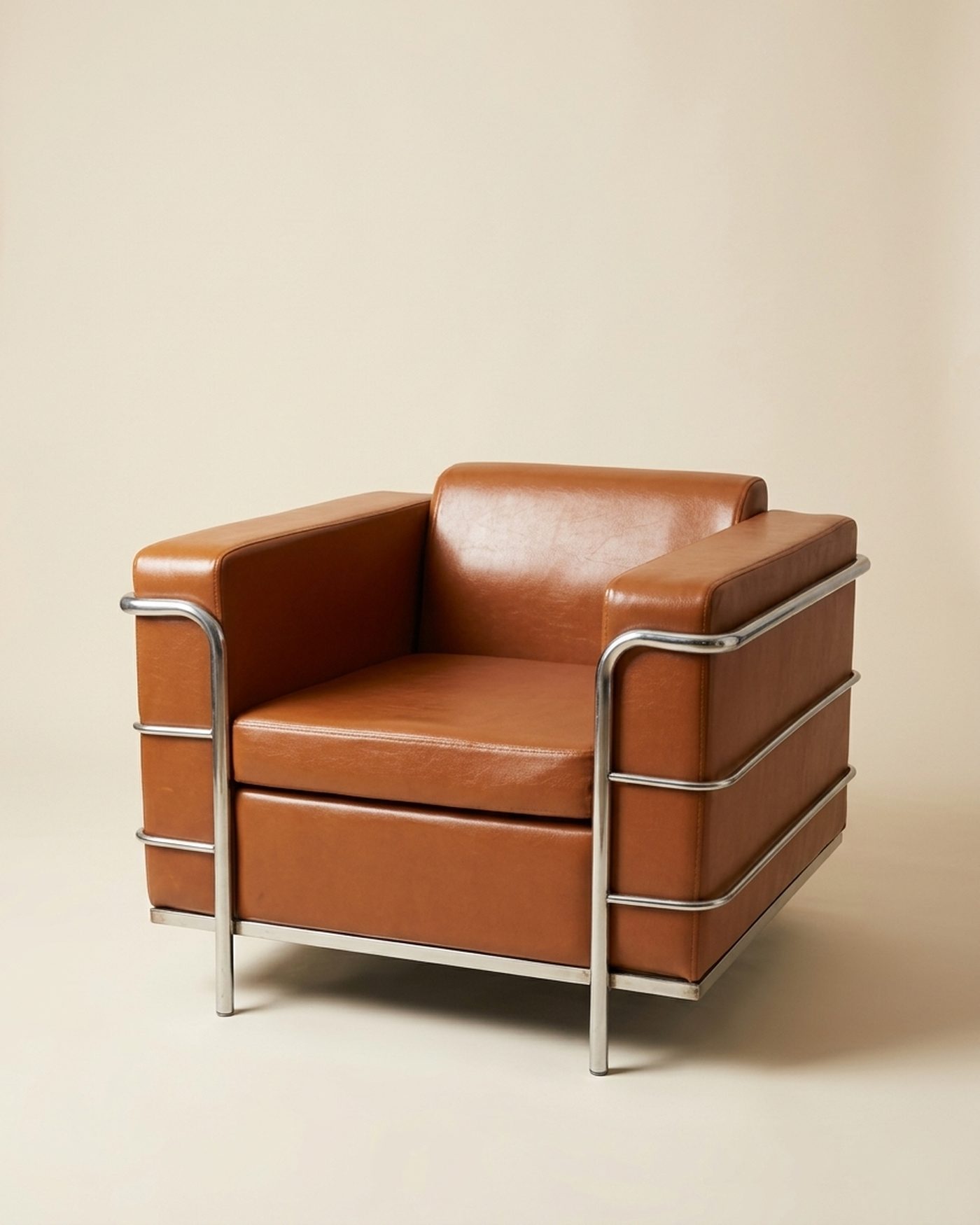 Cognac leather lounge chair, studio photo