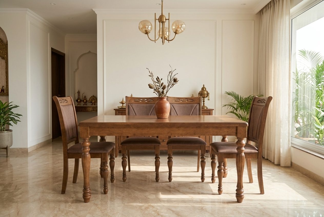 Colonial carved dining set in a styled room