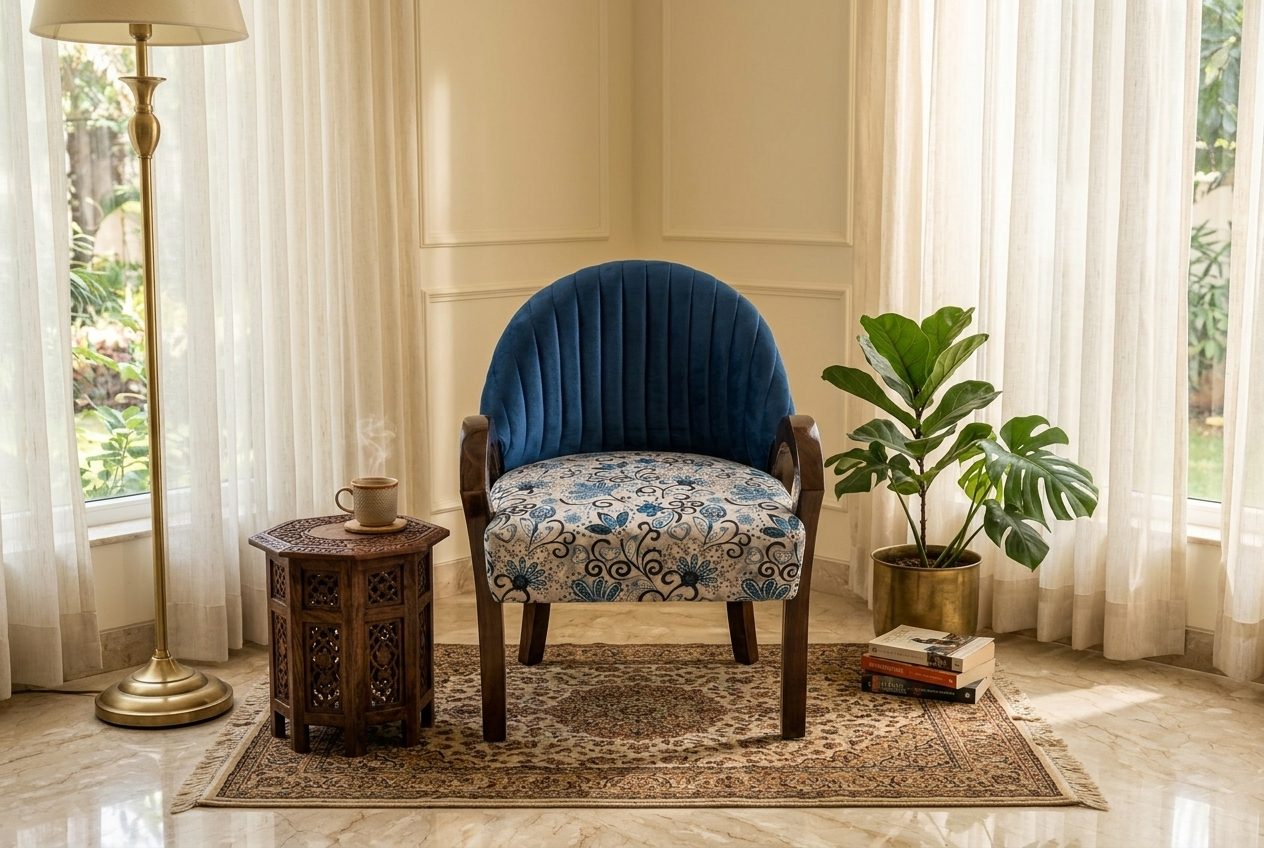 Delft floral accent chair in a styled room