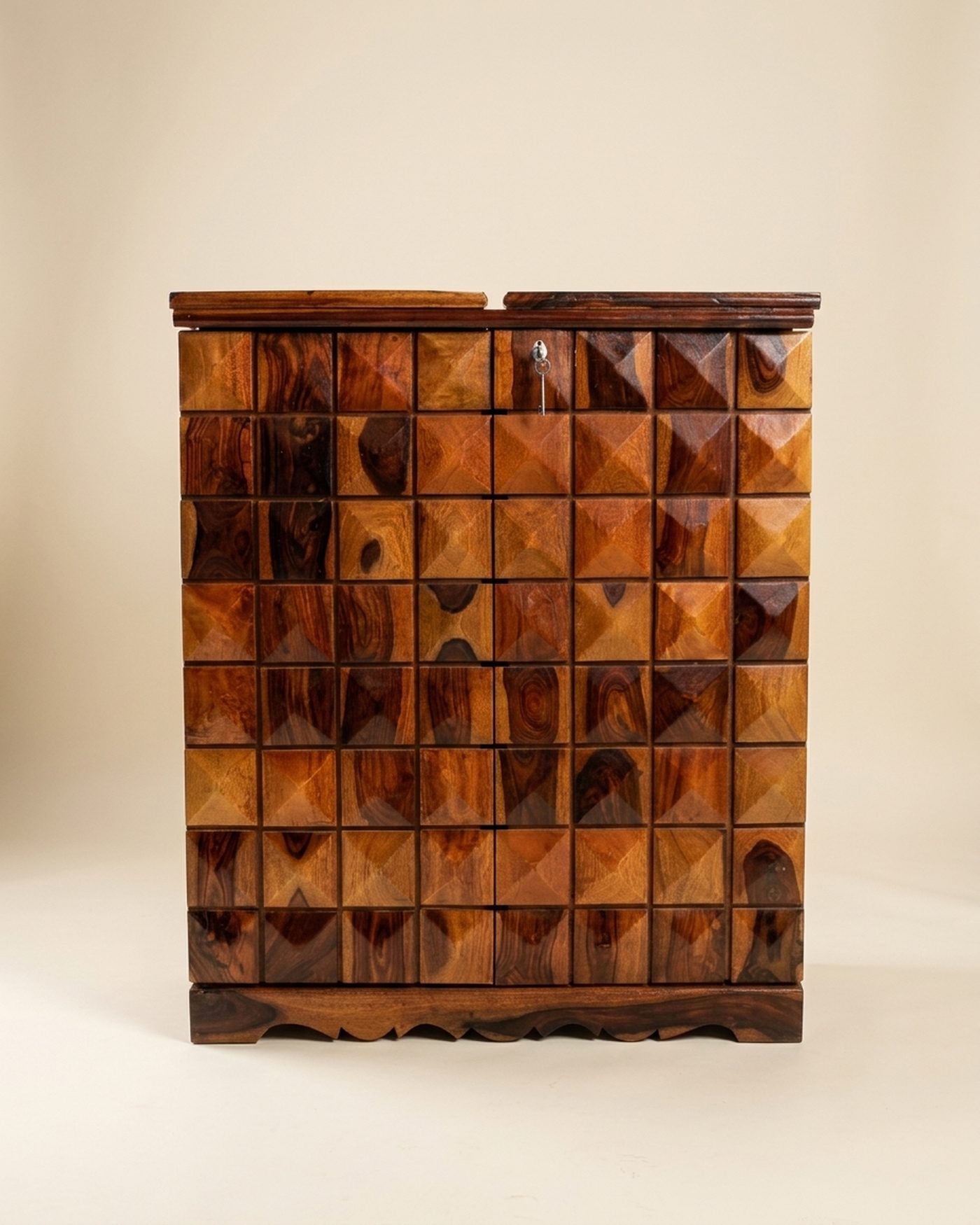 Diamond carved bar cabinet, studio photo