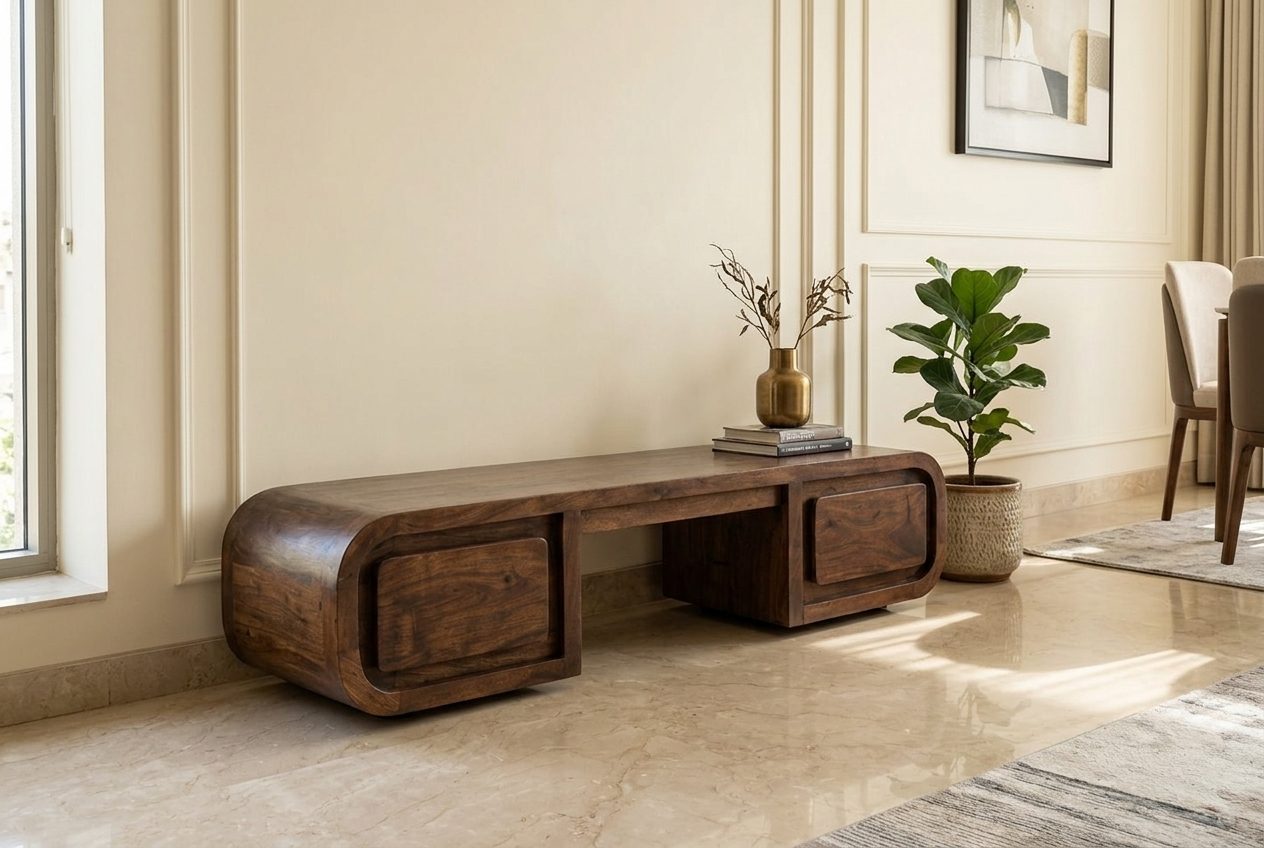 Float floating media unit in a styled room