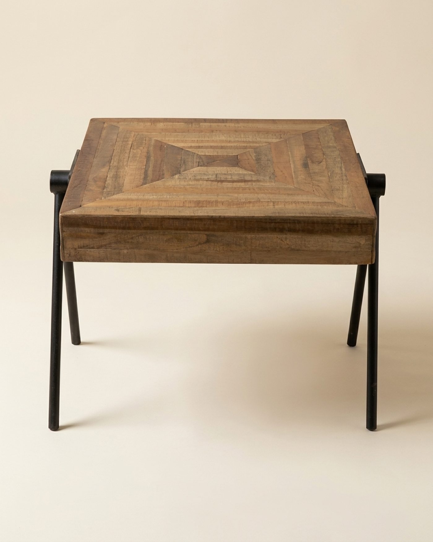 Herring parquet side table, studio photo
