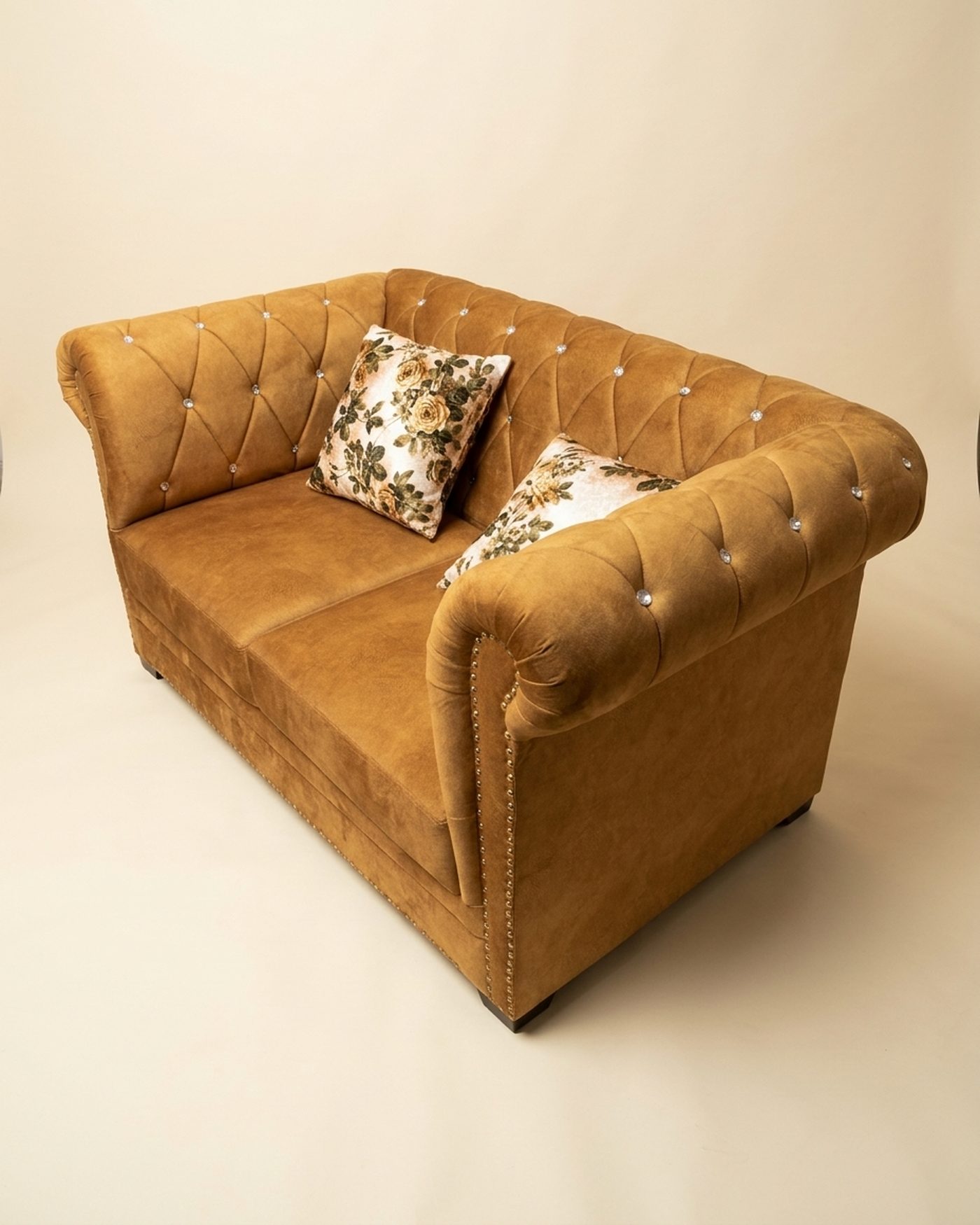 Honey chesterfield loveseat, view 2
