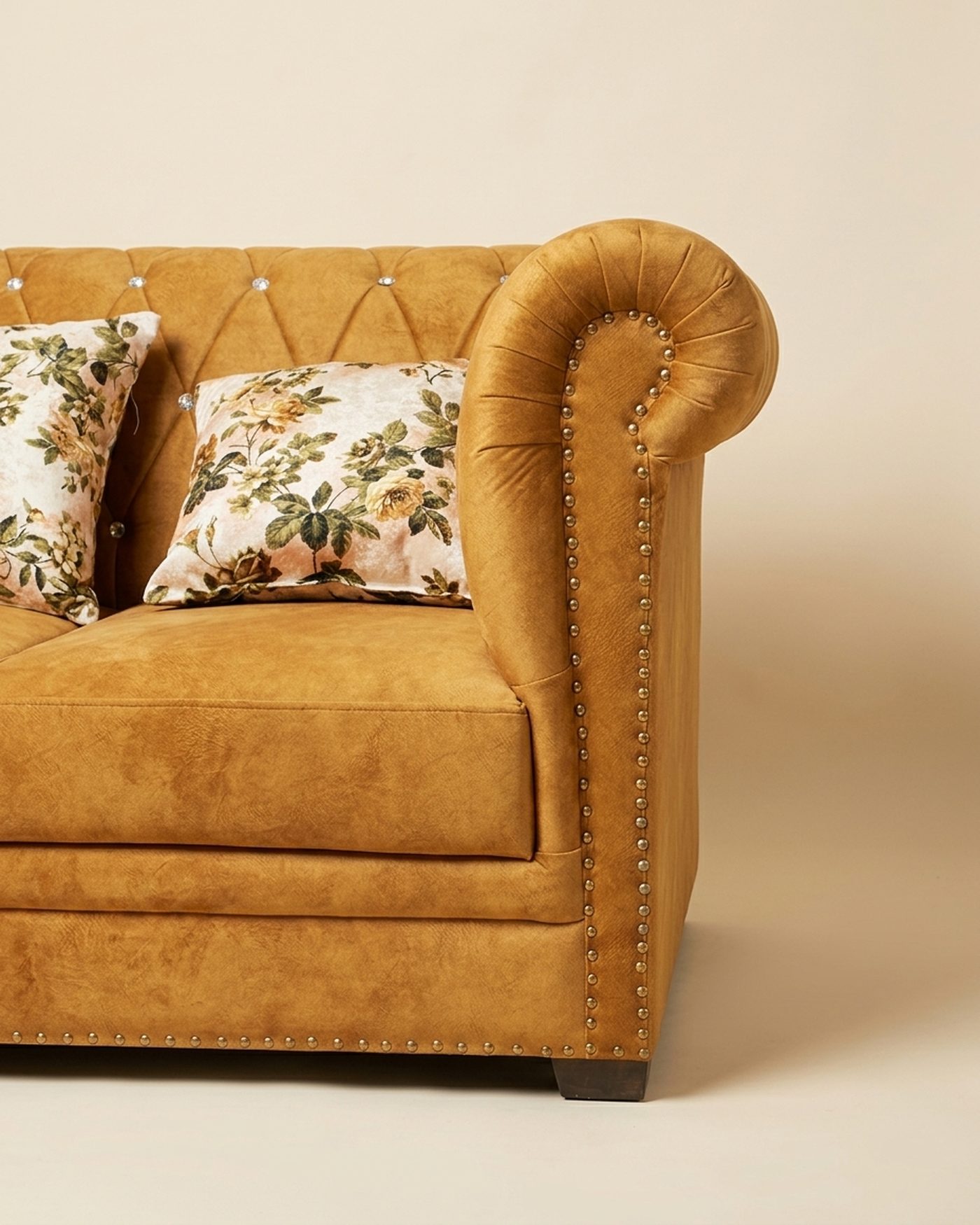 Honey chesterfield loveseat, view 3
