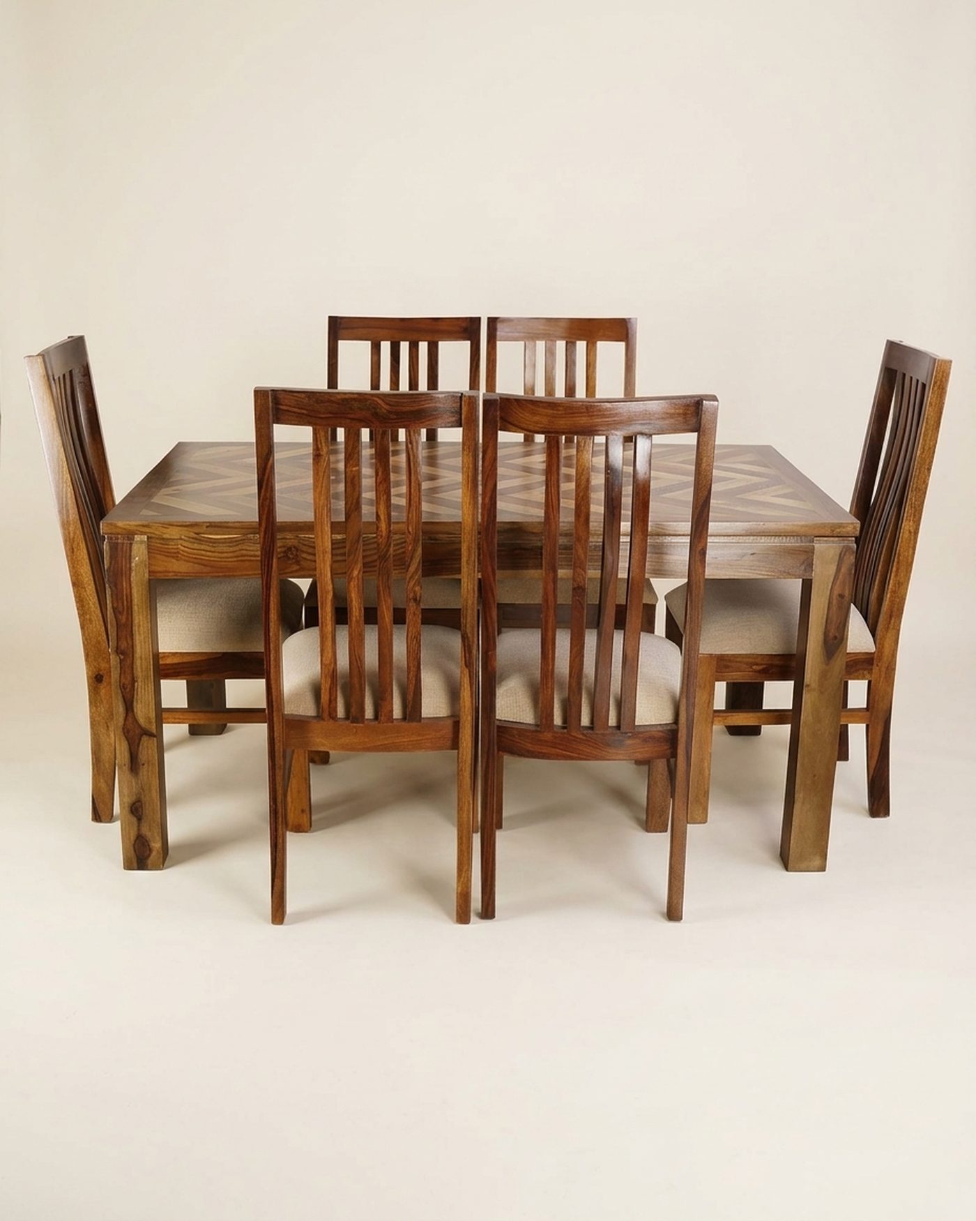 Ladderback six-seat dining set, studio photo