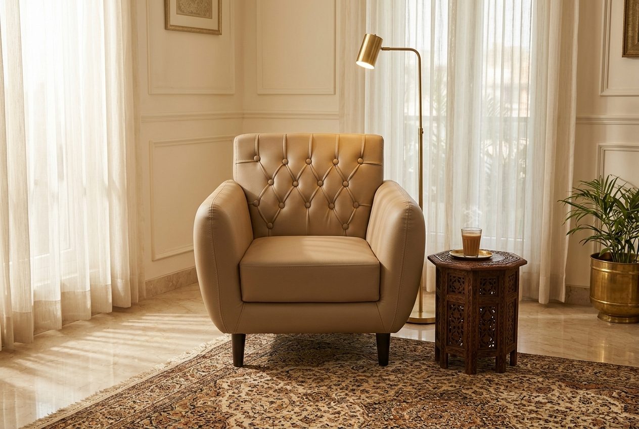 Latte armchair in a styled room
