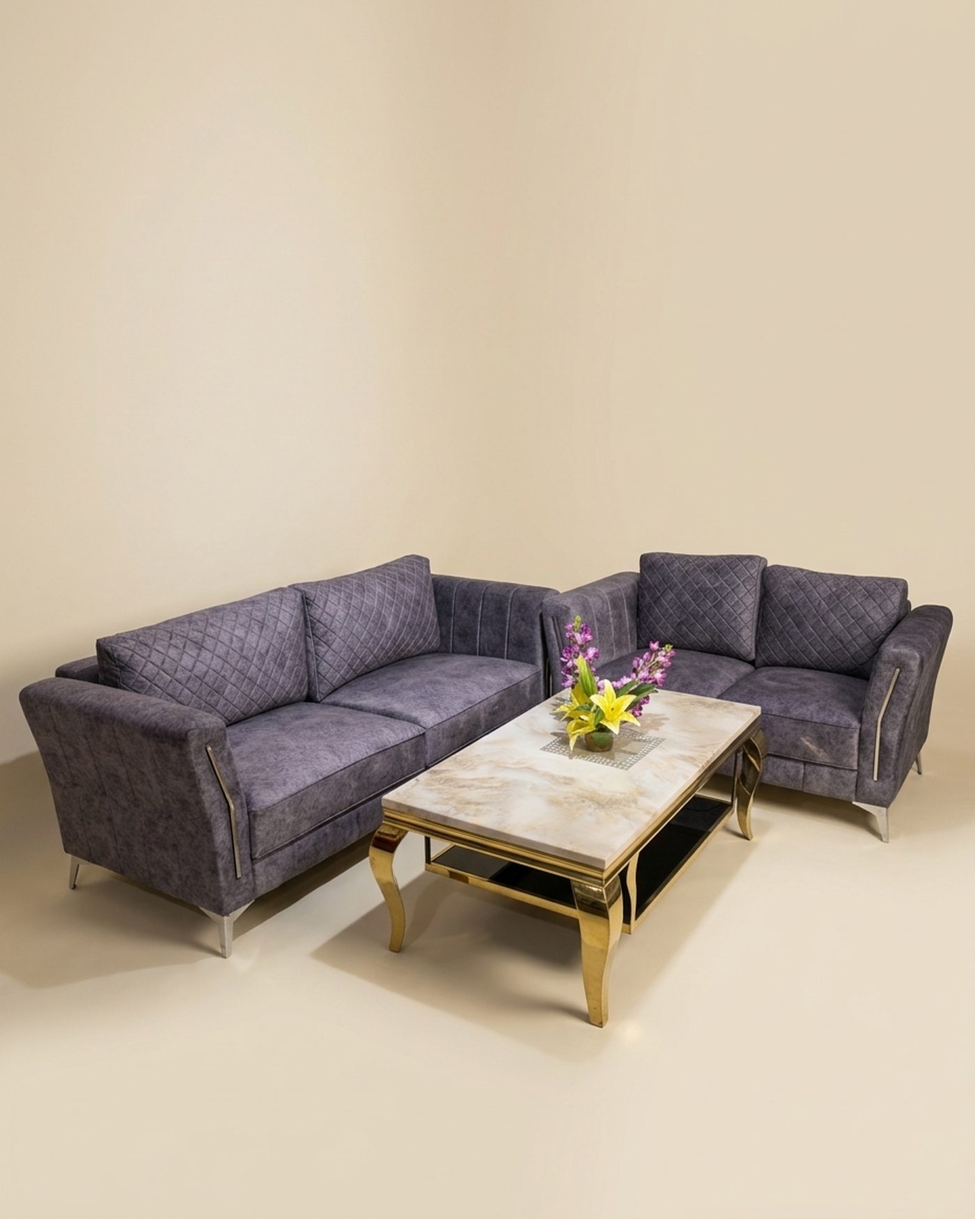 Lavender corner sectional, studio photo