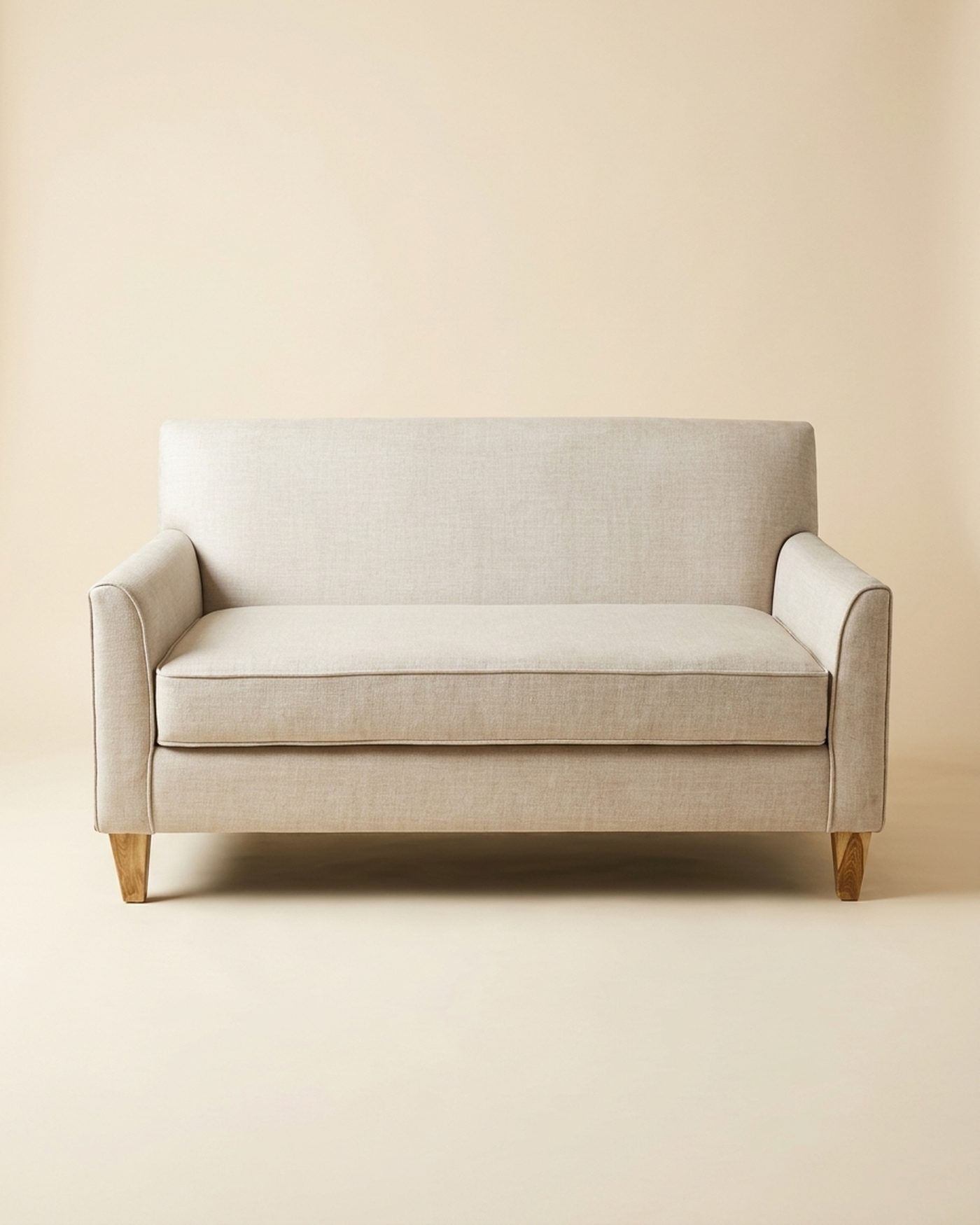 Linen two-seat sofa, studio photo