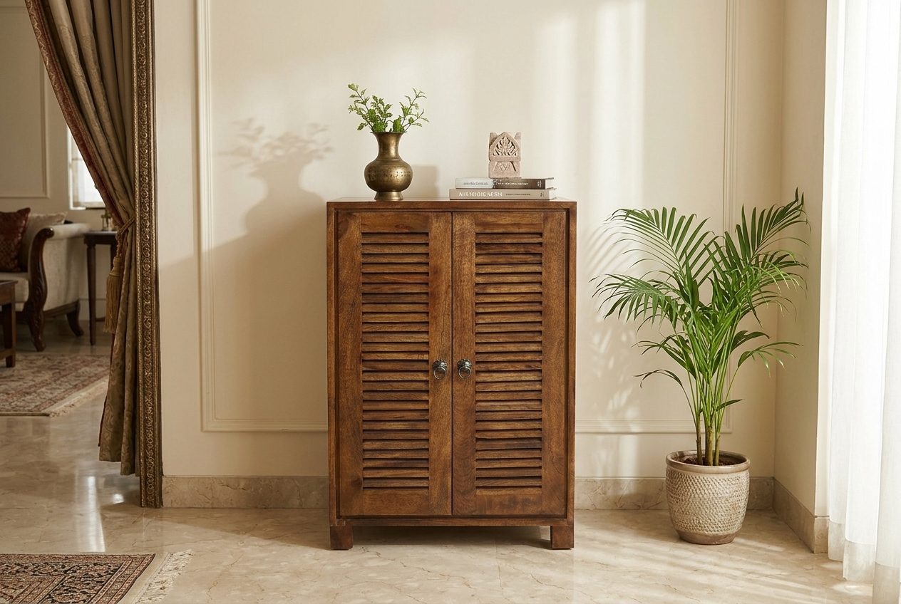 Louvre Tall louvred cabinet in a styled room