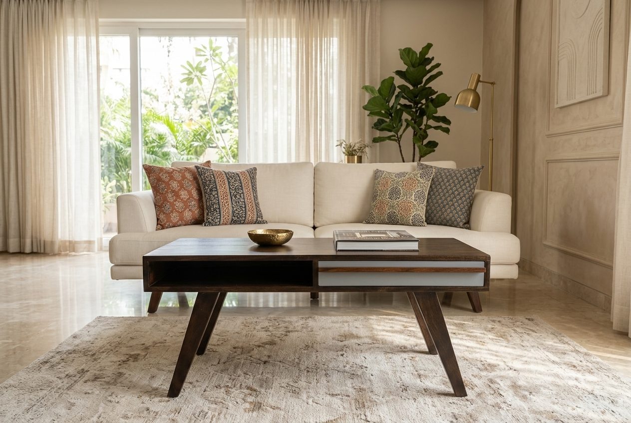 Mid-Century coffee table in a styled room