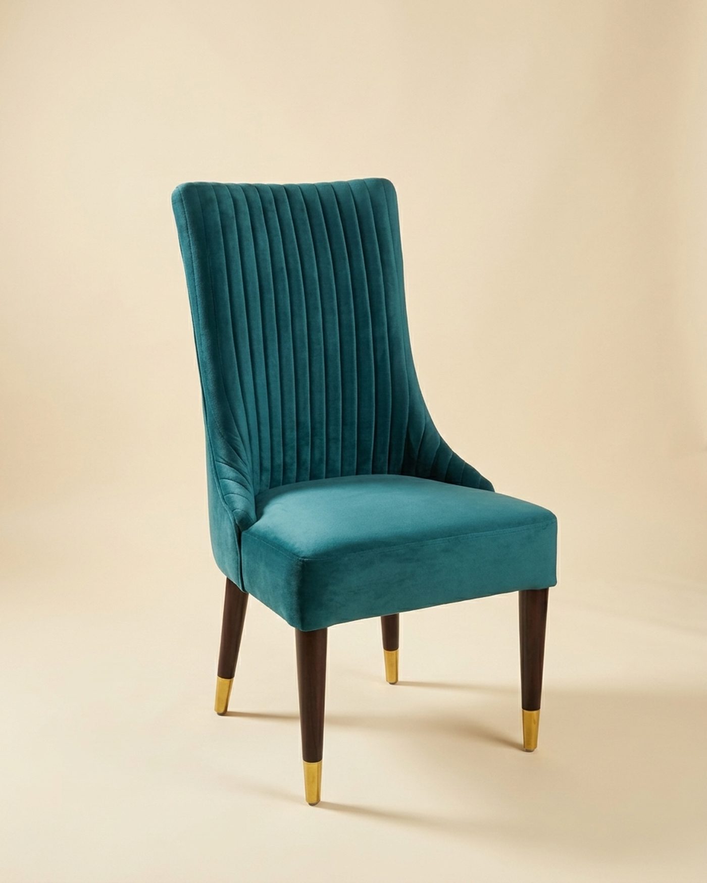 Ocean velvet dining chair, studio photo