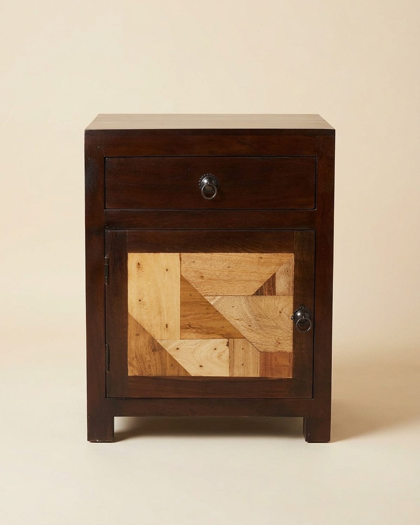 Parquet bedside cabinet, studio photo