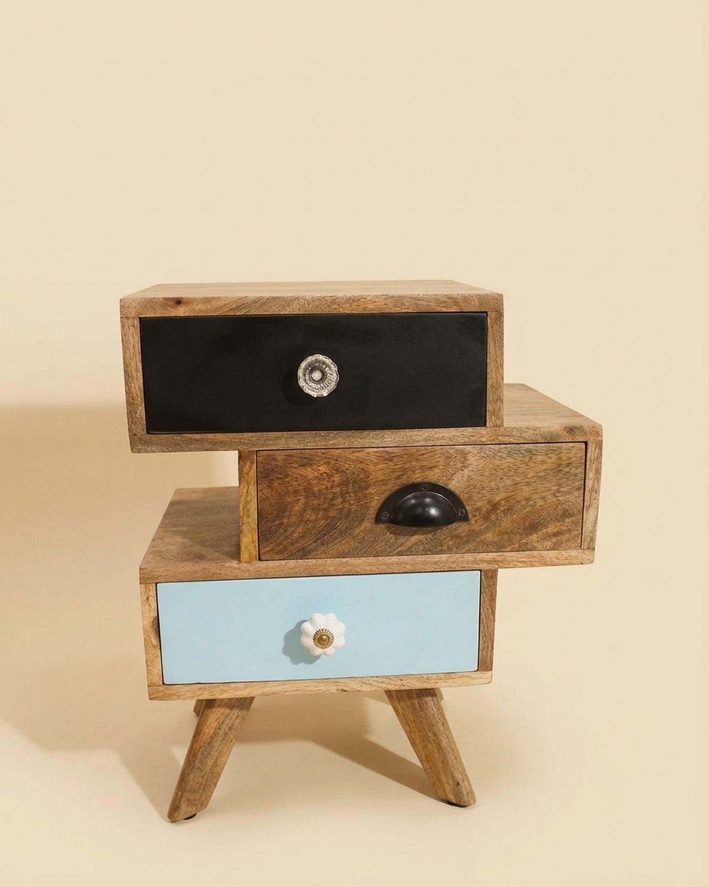 Patchwork drawer bedside table, studio photo