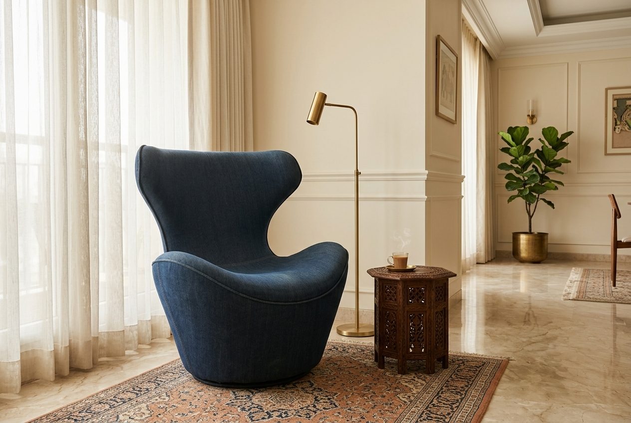 Pod swivel egg chair in a styled room