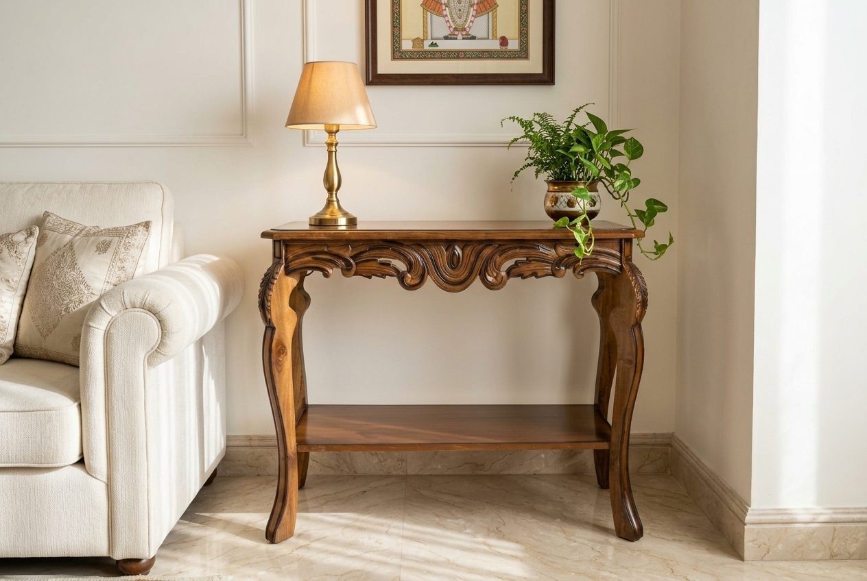 Rococo carved console in a styled room