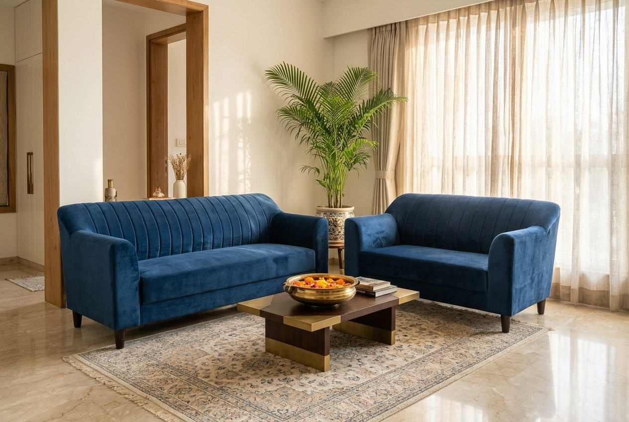 Sapphire sofa set in a styled room