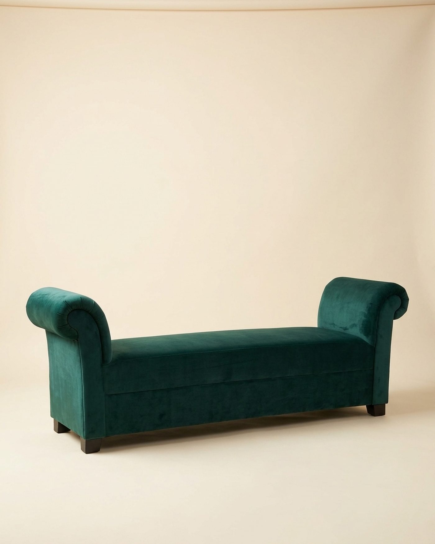 Scroll velvet bench, studio photo