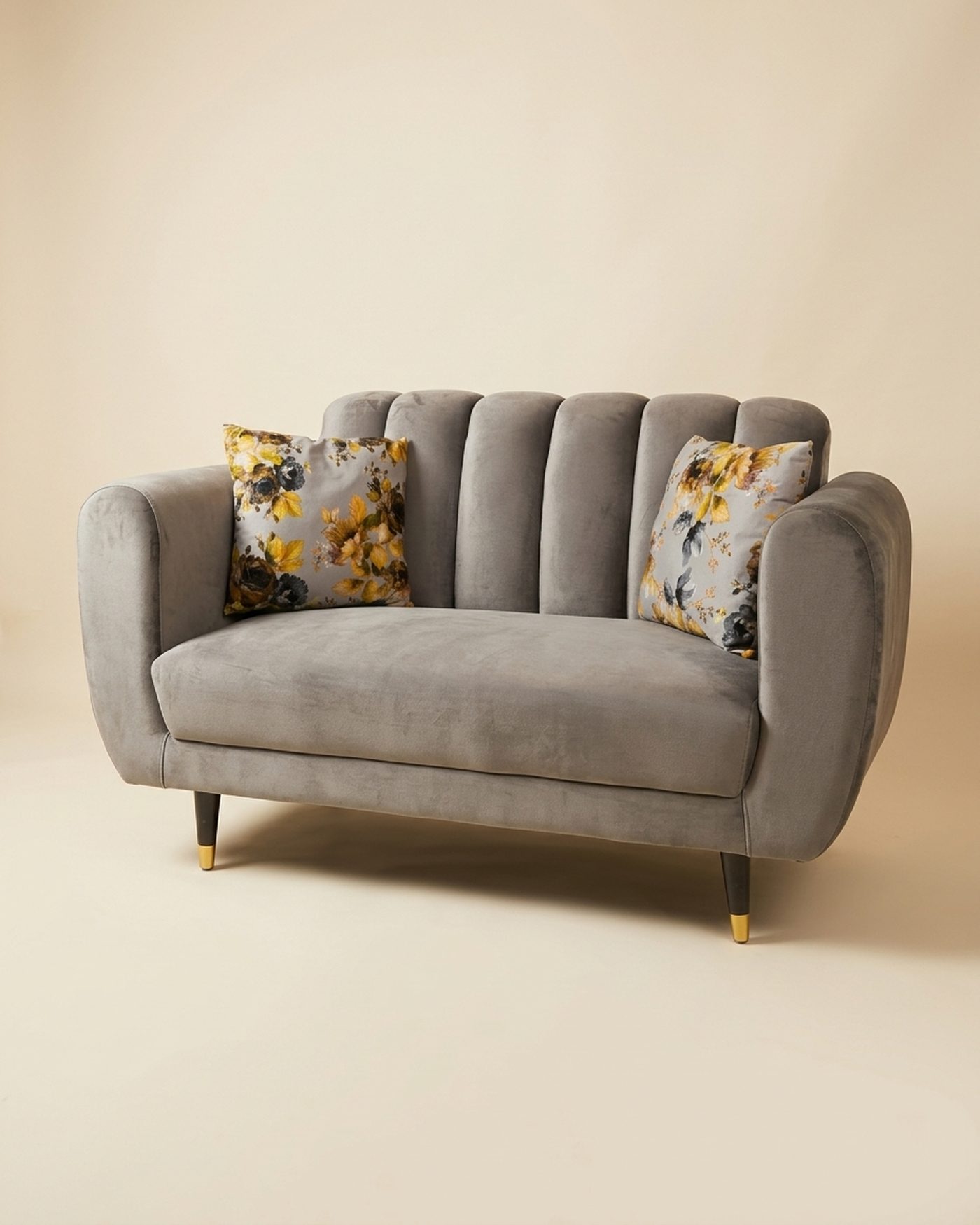 Shell Grey channel-back loveseat, studio photo
