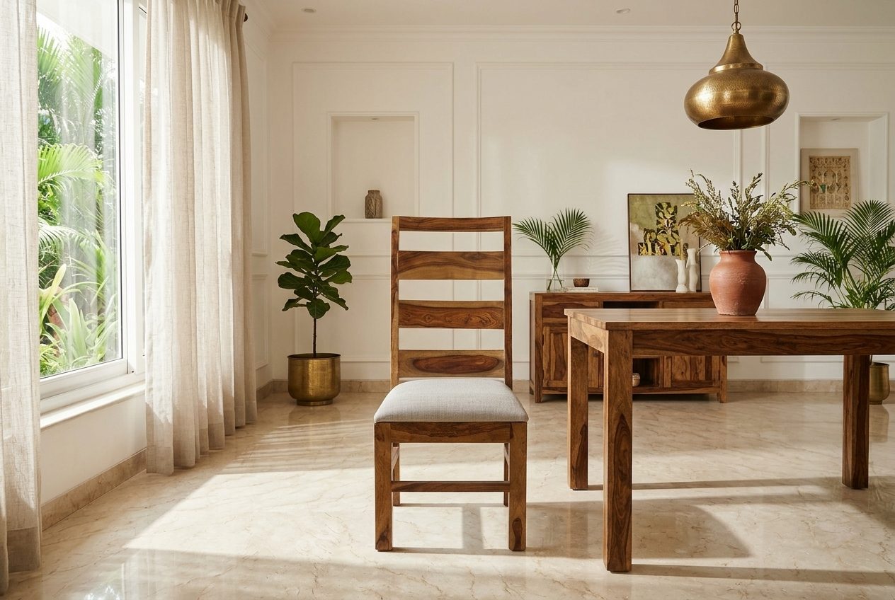 Slatback sheesham dining chair in a styled room
