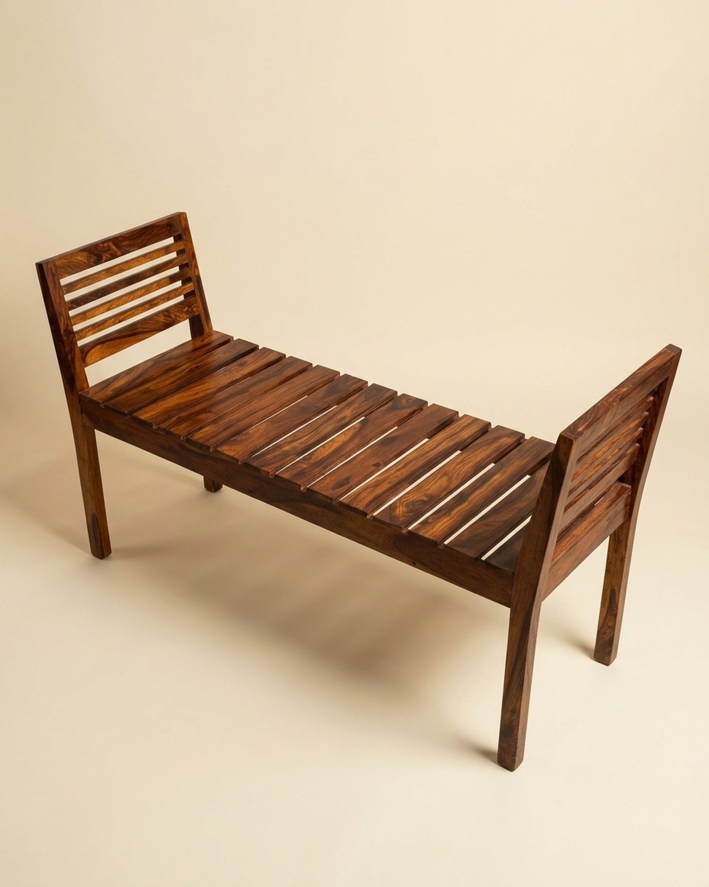 Slatted sheesham bench, studio photo