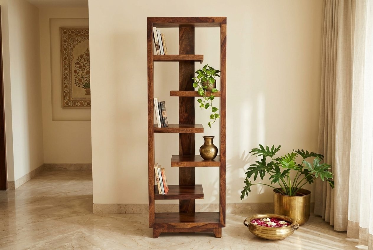Spire tall shelf in a styled room