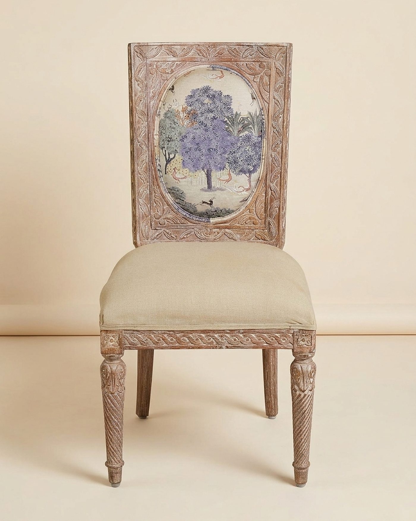 Tree of Life painted dining chair, studio photo