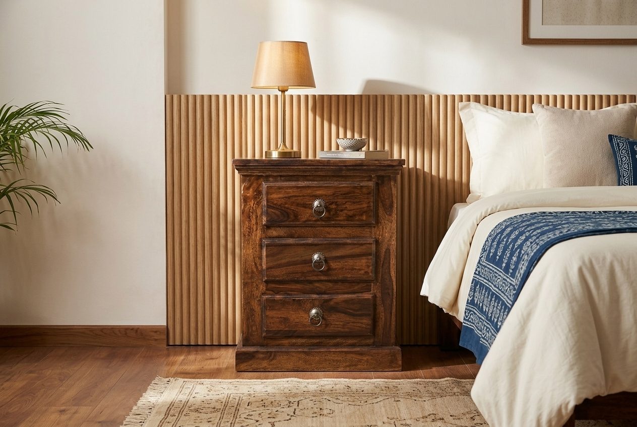Trio three-drawer chest in a styled room