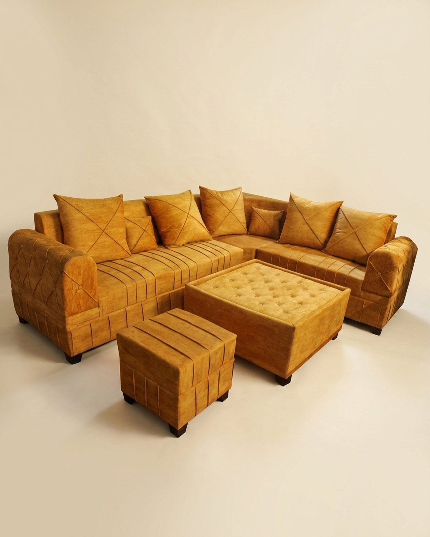 Turmeric sofa set with ottomans, view 2