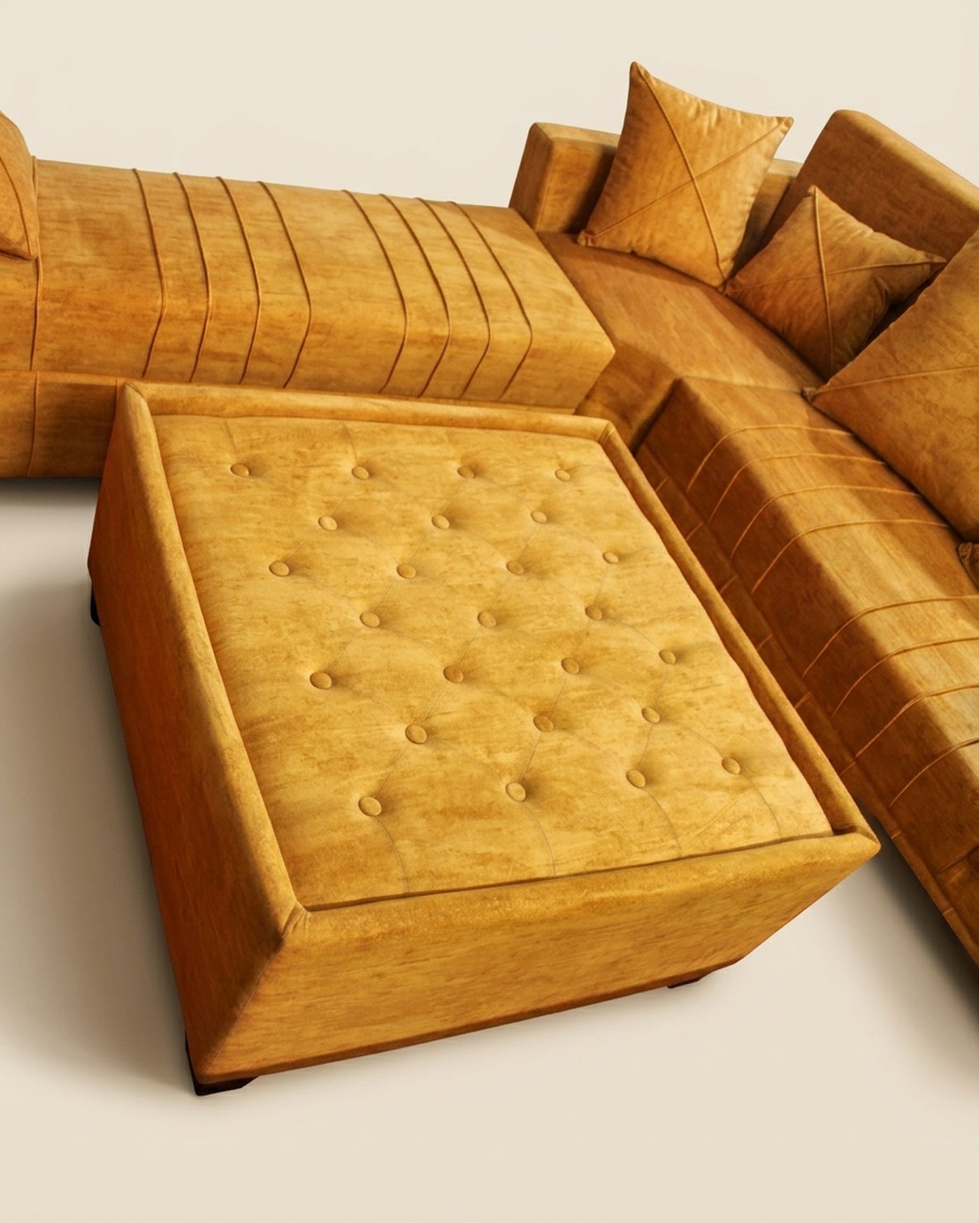 Turmeric sofa set with ottomans, view 3