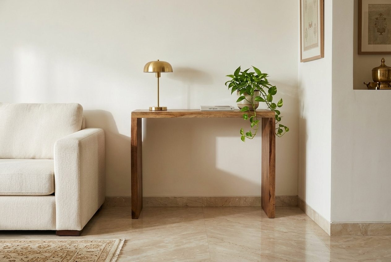 Waterfall sheesham console in a styled room