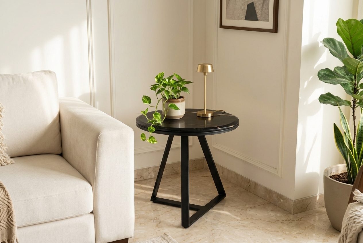 Nero side table in a styled room