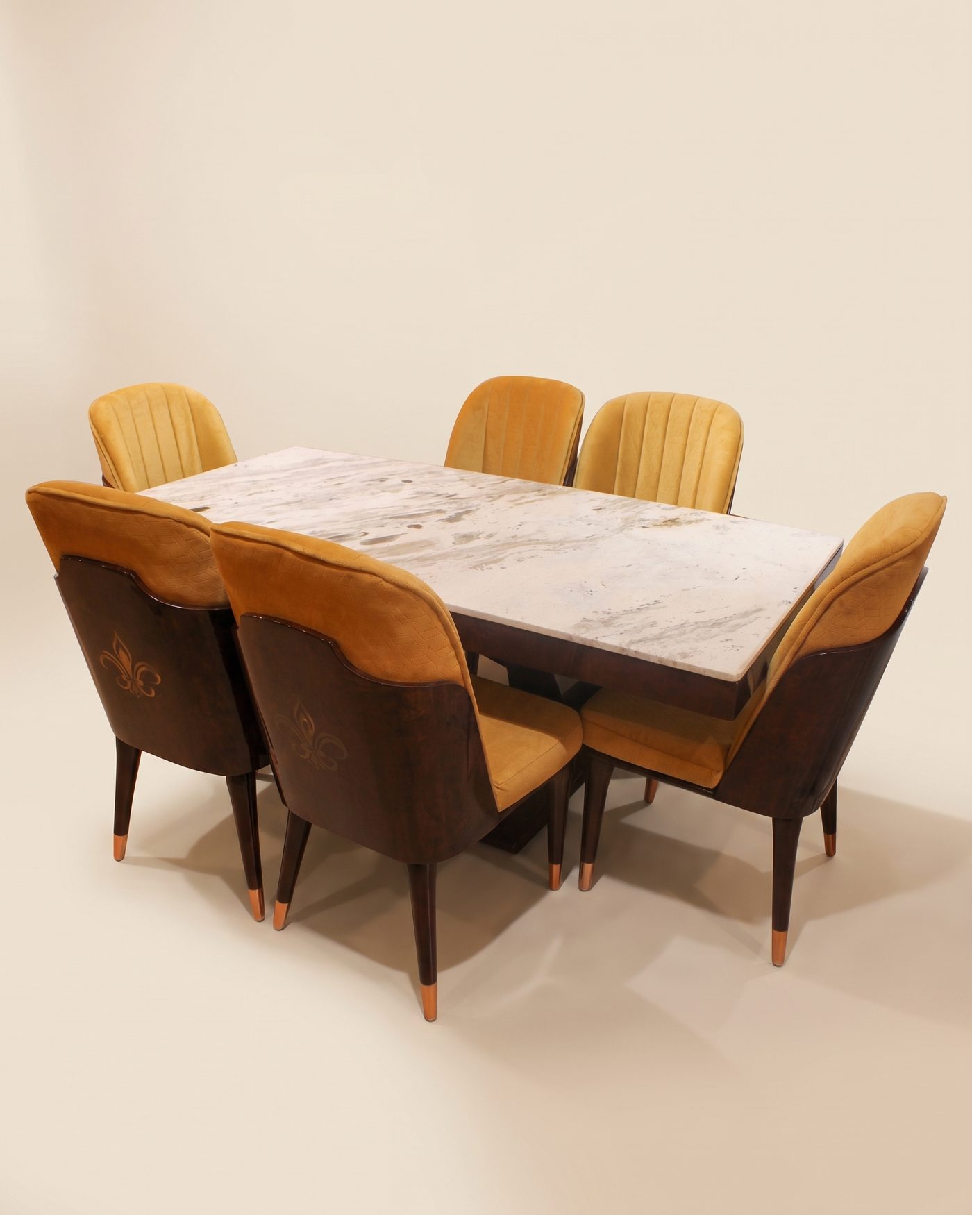 Ochre dining set, six seats, studio photo