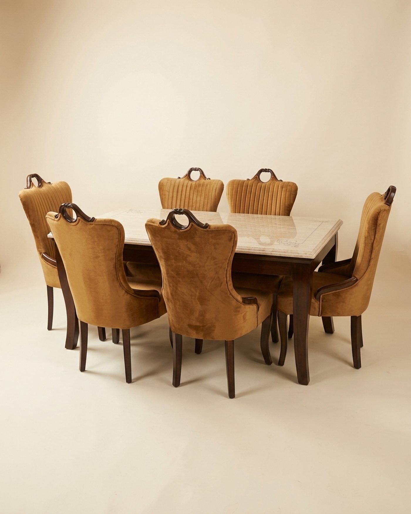 Amber velvet dining set, studio photo