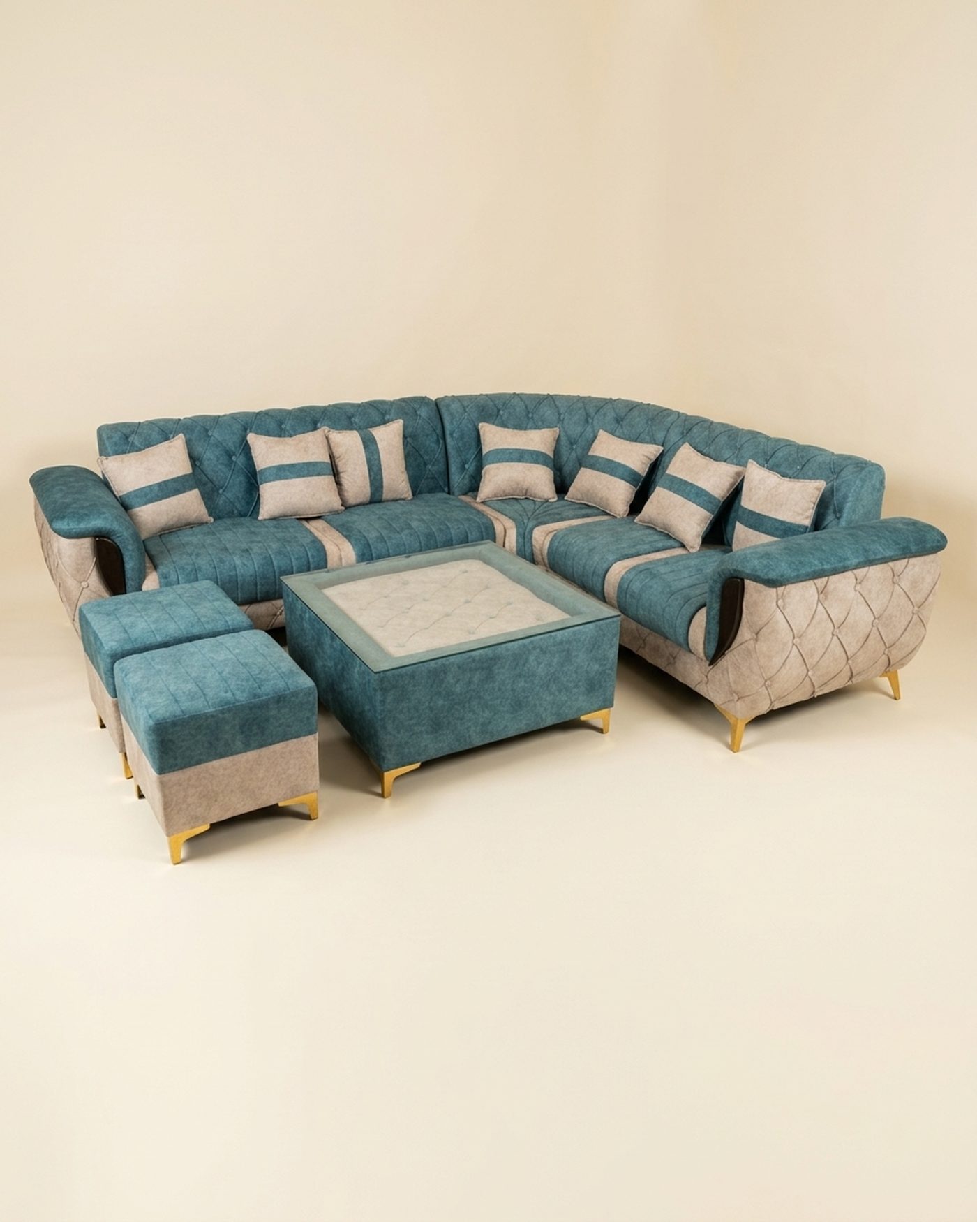Aqua corner sectional, studio photo