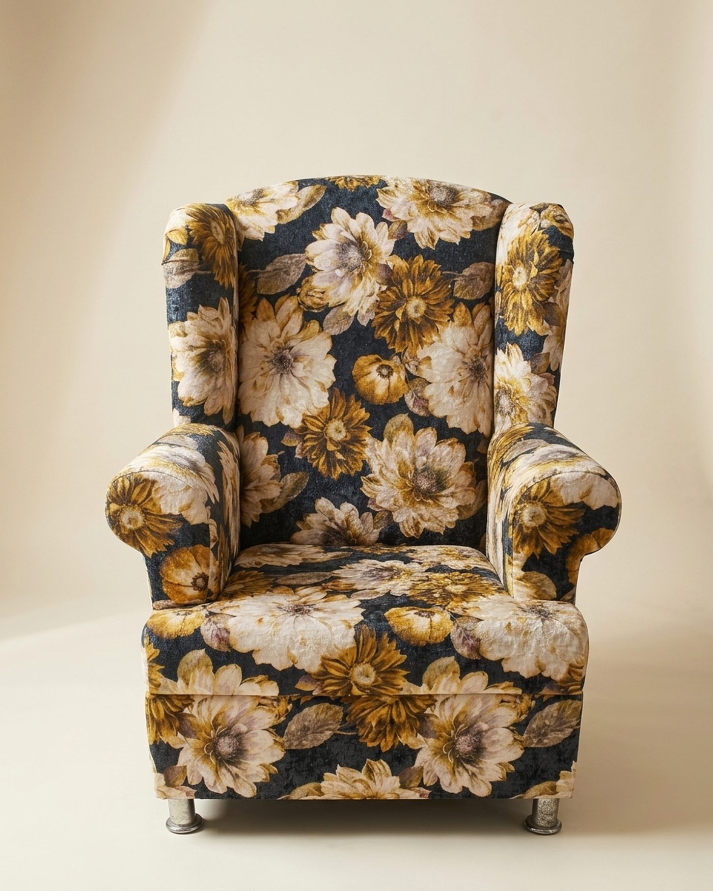 Chintz floral wingback, studio photo