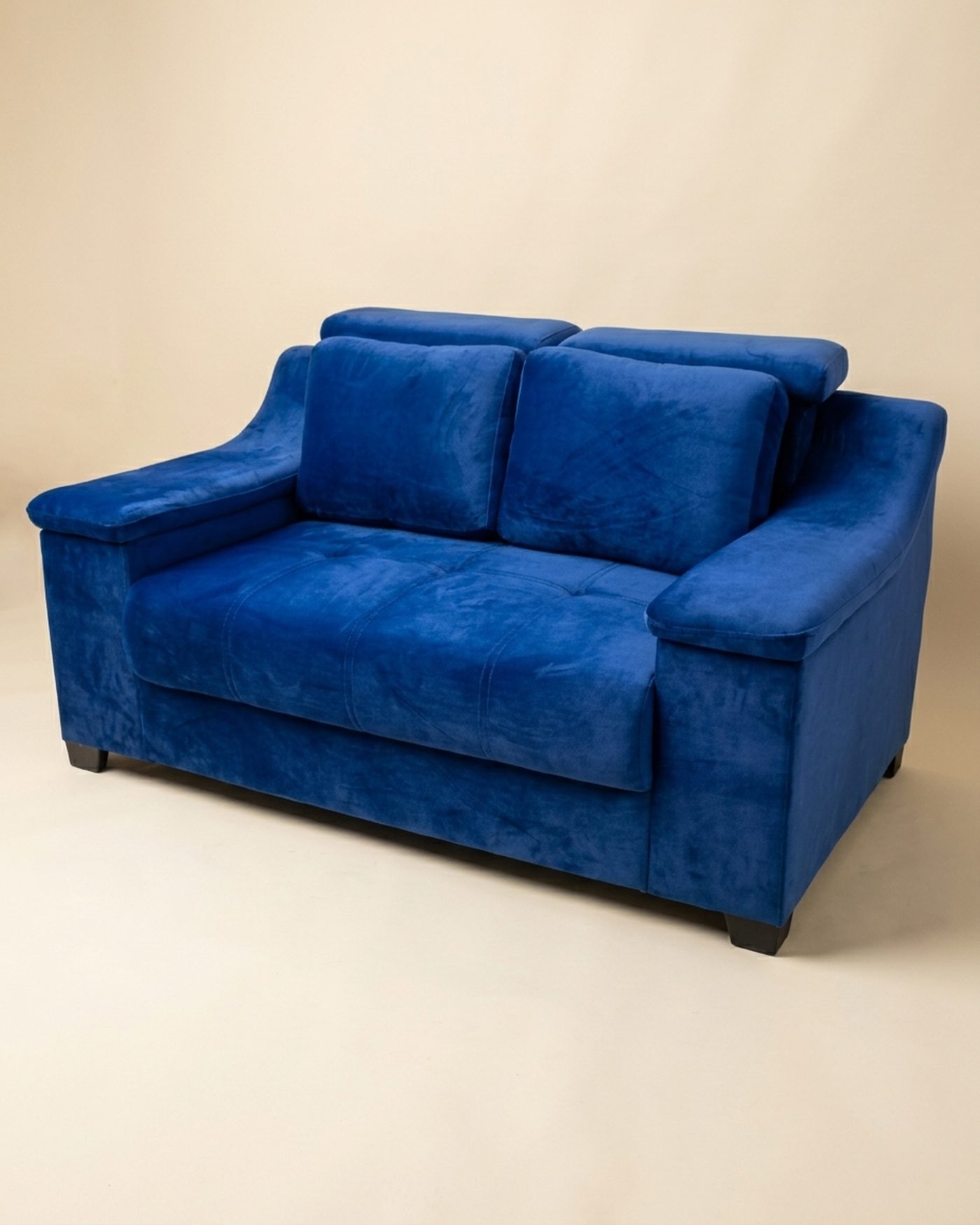 Cobalt velvet loveseat, view 2