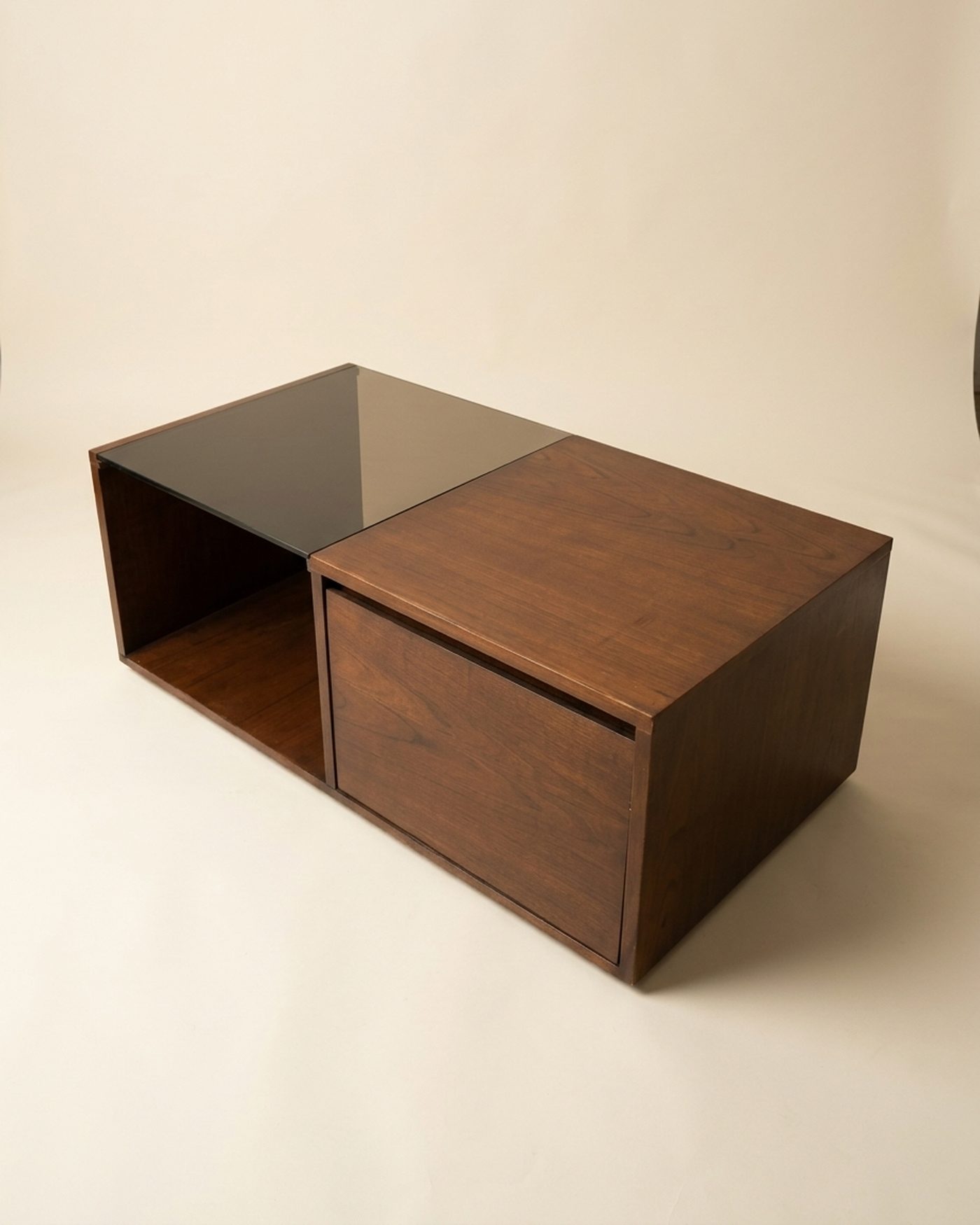Cube glass and wood coffee table, view 2