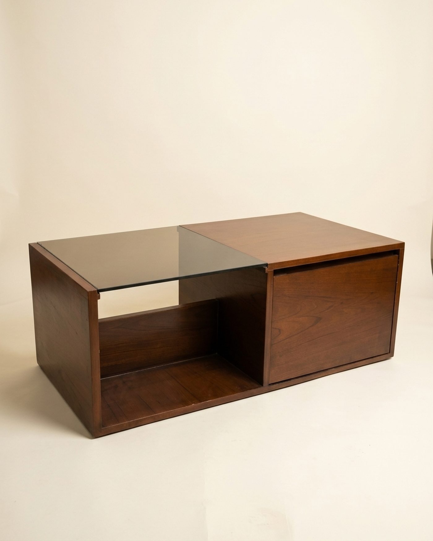 Cube glass and wood coffee table, view 3