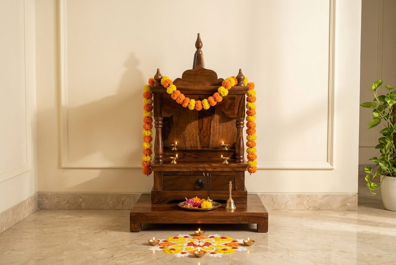 Deva pooja unit in a styled room